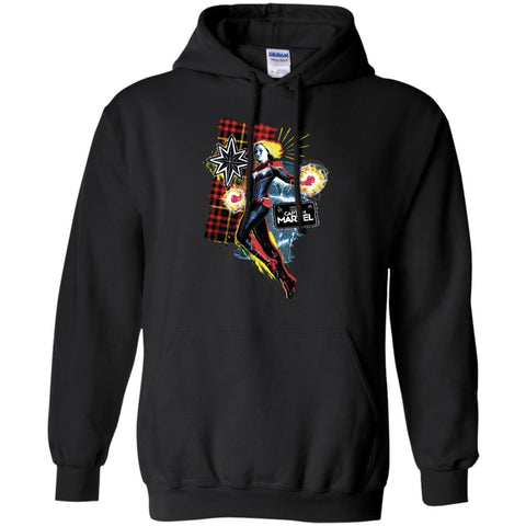 Captain Marvel Plaid Jean Patched Portrait Pullover Hoodie Sweatshirt Black / S Pullover Hoodie Sweatshirt - parenttees