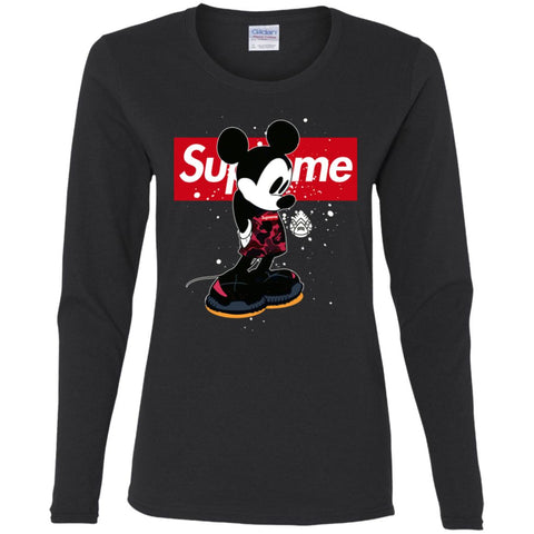 Supreme Mickey Babe Cute Love T-shirt Women Long Sleeve Shirt Black / S Women Long Sleeve Shirt - parenttees