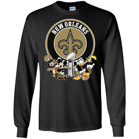 Nfl – New Orleans Saints Super Bowl 2019 Mickey Mouse Minnie Mouse Donald Duck Daisy Duck Football Men Long Sleeve Shirt Black / S Men Long Sleeve Shirt - parenttees