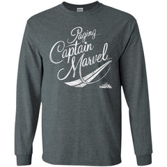 Captain Marvel Paging Distressed Cursive Men Long Sleeve Shirt Men Long Sleeve Shirt - parenttees