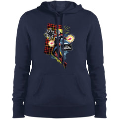 Captain Marvel Plaid Jean Patched Portrait Women Hooded Sweatshirt Women Hooded Sweatshirt - parenttees