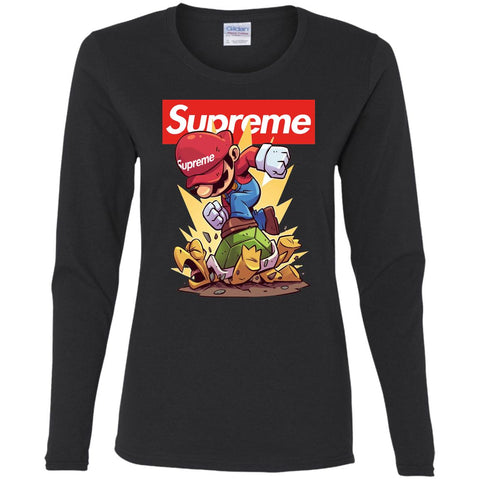 Supreme Mario Gaming T-shirt Women Long Sleeve Shirt Black / S Women Long Sleeve Shirt - parenttees