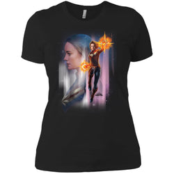 Captain Marvel Flying Space Portrait Women Cotton T-Shirt