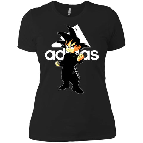 Goku Treding Adidas White T-shirt Women Cotton T-Shirt Black / X-Small Women Cotton T-Shirt - parenttees