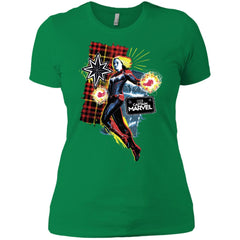 Captain Marvel Plaid Jean Patched Portrait Women Cotton T-Shirt Women Cotton T-Shirt - parenttees