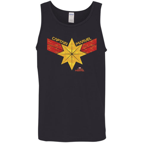 Captain Marvel Distressed Star Ribbon Logo Men Cotton Tank Black / X-Small Men Cotton Tank - parenttees