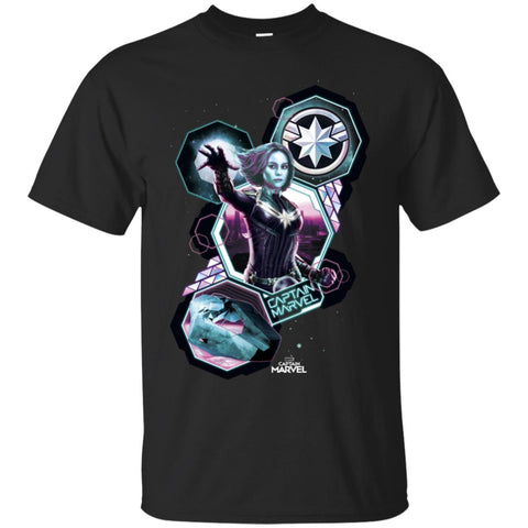 Captain Marvel Space Shapes Portrait Men Cotton T-Shirt Black / S Men Cotton T-Shirt - parenttees