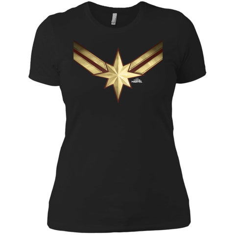 Captain Marvel Gleaming Chest Logo Women Cotton T-Shirt Black / X-Small Women Cotton T-Shirt - parenttees