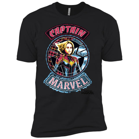 Captain Marvel Stitched Patched Portrait Men Short Sleeve T-Shirt Black / X-Small Men Short Sleeve T-Shirt - parenttees