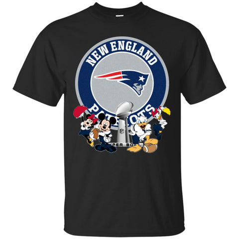 Nfl – New England Patriots Super Bowl 2019 Mickey Mouse Minnie Mouse Donald Duck Daisy Duck Football Men Cotton T-Shirt Black / S Men Cotton T-Shirt - parenttees