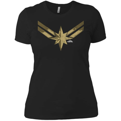 Captain Marvel Simple Gold Shadowed Logo Women Cotton T-Shirt Black / X-Small Women Cotton T-Shirt - parenttees