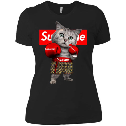 Supreme Boxing Cat Best Funny T-shirt Women Cotton T-Shirt Black / X-Small Women Cotton T-Shirt - parenttees