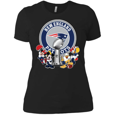 New England Patriots Super Bowl 2019 Mickey Minnie Mouse Donald Daisy Duck Football Nfl Women Cotton T-Shirt Black / X-Small Women Cotton T-Shirt - parenttees