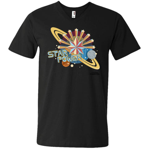 Captain Marvel Star Power Retro Style Men V-Neck T-Shirt Black / S Men V-Neck T-Shirt - parenttees