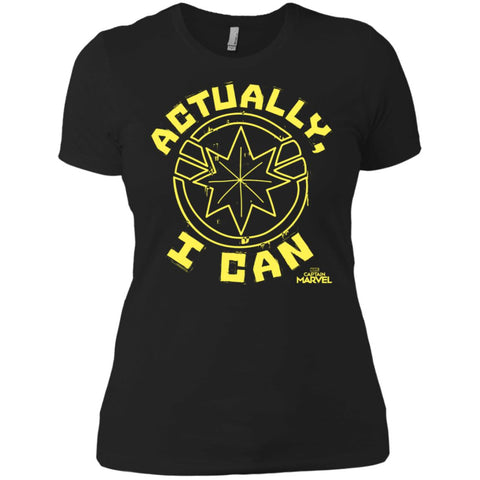 Captain Marvel Actually I Can Yellow Logo Women Cotton T-Shirt Black / X-Small Women Cotton T-Shirt - parenttees