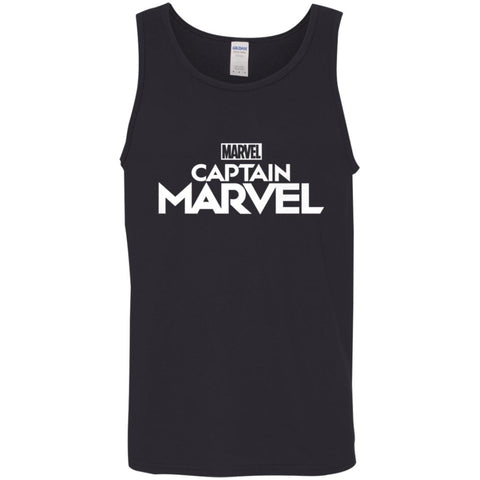 Marvel Captain Marvel Movie Logo White Men Cotton Tank Black / X-Small Men Cotton Tank - parenttees