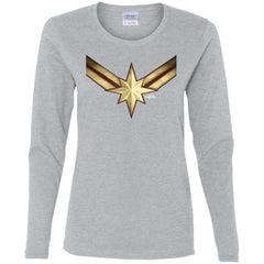 Captain Marvel Gleaming Chest Logo Women Long Sleeve Shirt Women Long Sleeve Shirt - parenttees