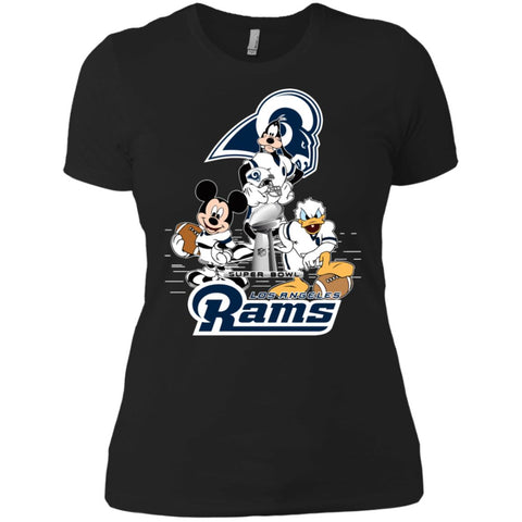 Nfl – Los Angeles Rams Donald Duck Goofy Mickey Mouse Super Bowl 2019 Football Women Cotton T-Shirt Black / X-Small Women Cotton T-Shirt - parenttees