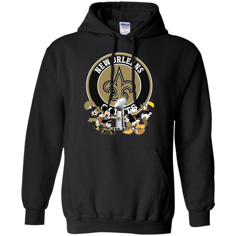 Nfl – New Orleans Saints Super Bowl 2019 Mickey Mouse Minnie Mouse Donald Duck Daisy Duck Football Pullover Hoodie Sweatshirt Black / S Pullover Hoodie Sweatshirt - parenttees