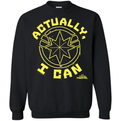 Captain Marvel Actually I Can Yellow Logo Crewneck Pullover Sweatshirt