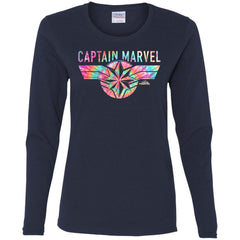 Captain Marvel Logo Banner Tie Dye Colors Women Long Sleeve Shirt Women Long Sleeve Shirt - parenttees