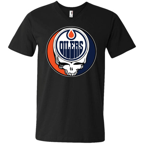 Edmonton Oilers Grateful Dead Steal Your Face Hockey Nhl Shirts Men V-Neck T-Shirt Black / S Men V-Neck T-Shirt - parenttees