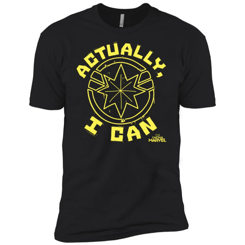 Captain Marvel Actually I Can Yellow Logo Men Short Sleeve T-Shirt Black / X-Small Men Short Sleeve T-Shirt - parenttees