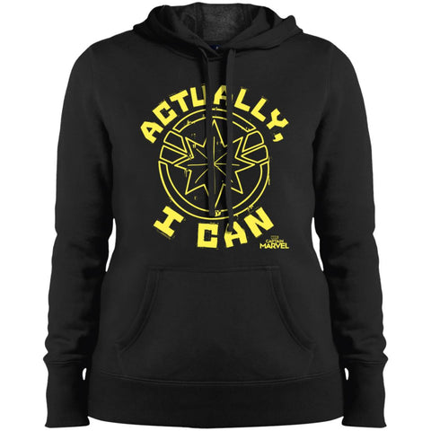 Captain Marvel Actually I Can Yellow Logo Women Hooded Sweatshirt Black / X-Small Women Hooded Sweatshirt - parenttees