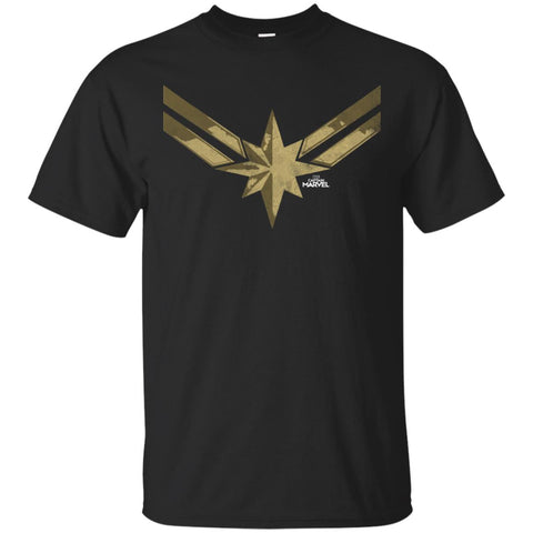 Captain Marvel Simple Gold Shadowed Logo Men Cotton T-Shirt Black / S Men Cotton T-Shirt - parenttees