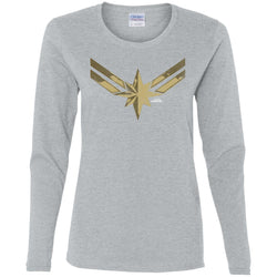 Captain Marvel Simple Gold Shadowed Logo Women Long Sleeve Shirt