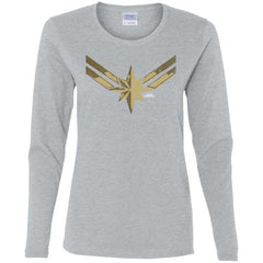 Captain Marvel Simple Gold Shadowed Logo Women Long Sleeve Shirt Women Long Sleeve Shirt - parenttees