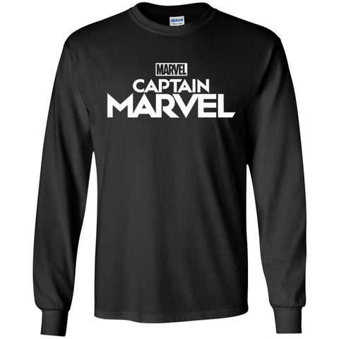 Marvel Captain Marvel Movie Logo White Men Long Sleeve Shirt Black / S Men Long Sleeve Shirt - parenttees