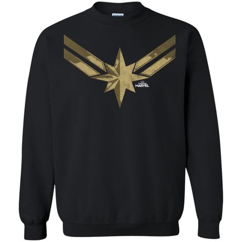 Captain Marvel Simple Gold Shadowed Logo Crewneck Pullover Sweatshirt Black / S Crewneck Pullover Sweatshirt - parenttees