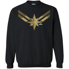 Captain Marvel Simple Gold Shadowed Logo Crewneck Pullover Sweatshirt Crewneck Pullover Sweatshirt - parenttees