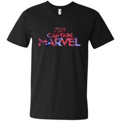 Captain Marvel Bold Tie Dye Movie Logo Men V-Neck T-Shirt