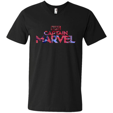 Captain Marvel Bold Tie Dye Movie Logo Men V-Neck T-Shirt Black / S Men V-Neck T-Shirt - parenttees