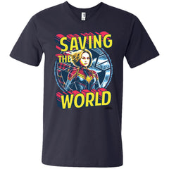 Captain Marvel Saving The World Portrait Men V-Neck T-Shirt Men V-Neck T-Shirt - parenttees