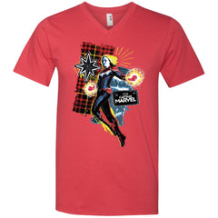 Captain Marvel Plaid Jean Patched Portrait Men V-Neck T-Shirt Men V-Neck T-Shirt - parenttees