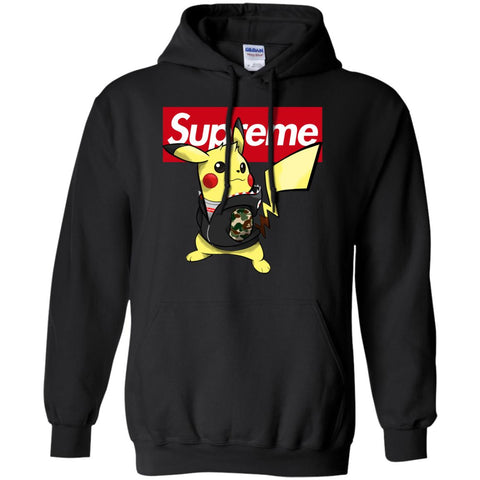 Supreme Pikachu T-shirt Pullover Hoodie Sweatshirt Black / S Pullover Hoodie Sweatshirt - parenttees