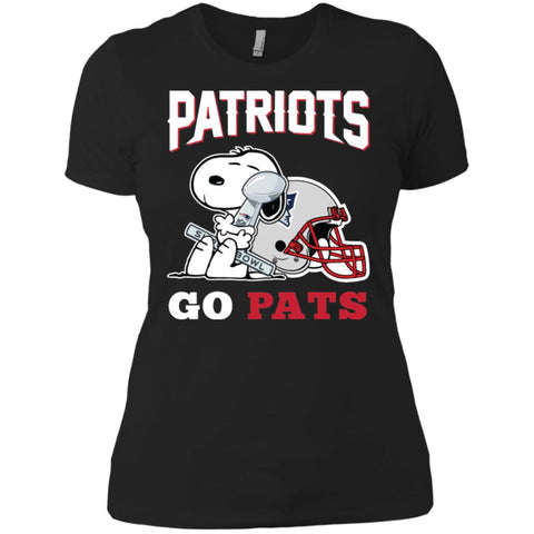 Go Pats - New England Patriots Super Bowl 2019 Snoopy Football Nfl Women Cotton T-Shirt Black / X-Small Women Cotton T-Shirt - parenttees