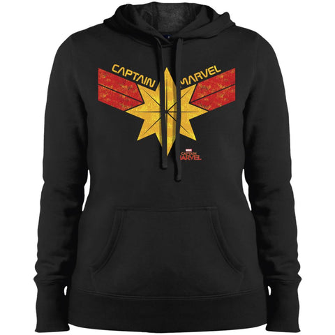 Captain Marvel Distressed Star Ribbon Logo Women Hooded Sweatshirt Black / X-Small Women Hooded Sweatshirt - parenttees