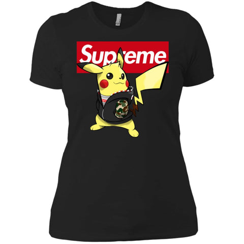 Supreme Pikachu T-shirt Women Cotton T-Shirt Black / X-Small Women Cotton T-Shirt - parenttees