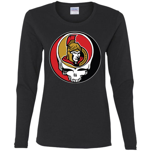 Ottawa Senators Grateful Dead Steal Your Face Hockey Nhl Shirts Women Long Sleeve Shirt Black / S Women Long Sleeve Shirt - parenttees