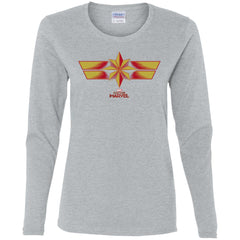 Marvel Captain Marvel Retro Red Yellow Logo Women Long Sleeve Shirt Women Long Sleeve Shirt - parenttees