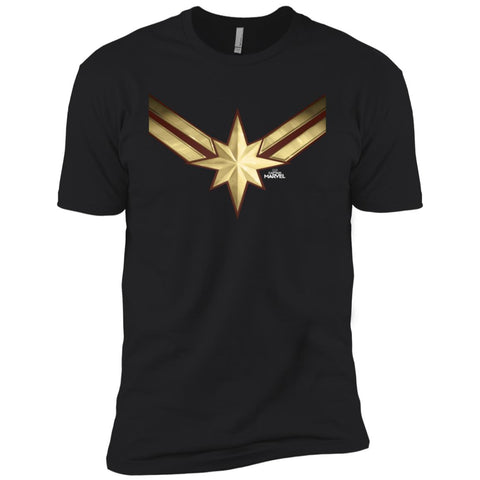 Captain Marvel Gleaming Chest Logo Men Short Sleeve T-Shirt Black / X-Small Men Short Sleeve T-Shirt - parenttees