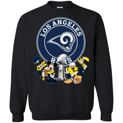 Nfl – Los Angeles Rams Super Bowl 2019 Mickey Mouse Minnie Mouse Donald Duck Daisy Duck Football Crewneck Pullover Sweatshirt Black / S Crewneck Pullover Sweatshirt - parenttees