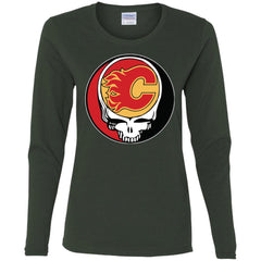 Calgary Flames Grateful Dead Steal Your Face Hockey Nhl Shirts Women Long Sleeve Shirt Women Long Sleeve Shirt - parenttees