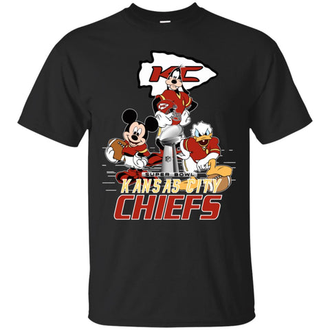 Nfl – Kansas City Chiefs Donald Duck Goofy Mickey Mouse Super Bowl 2019 Football Men Cotton T-Shirt Black / S Men Cotton T-Shirt - parenttees