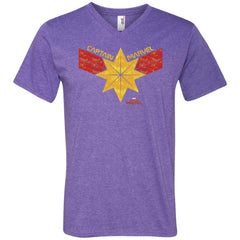 Captain Marvel Distressed Star Ribbon Logo Men V-Neck T-Shirt Men V-Neck T-Shirt - parenttees