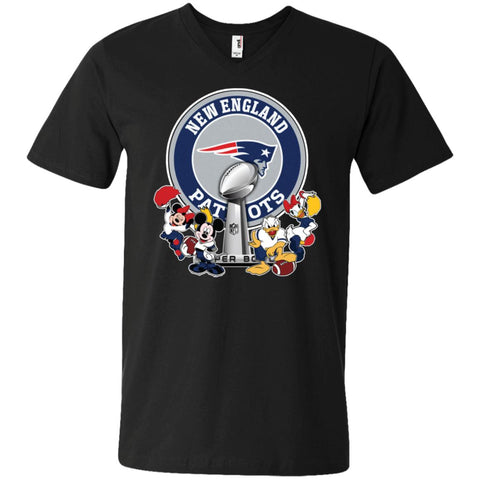 New England Patriots Super Bowl 2019 Mickey Minnie Mouse Donald Daisy Duck Football Nfl Men V-Neck T-Shirt Black / S Men V-Neck T-Shirt - parenttees